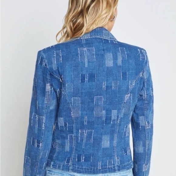 L'AGENCE Wayne Patchwork Denim Crop Blazer, Size L Excellent Condition - Picture 2 of 16